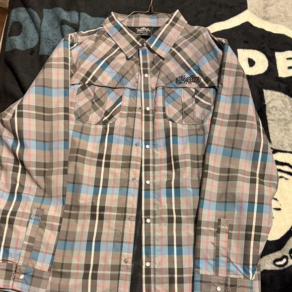 Sullen Art Collective Other - Xzavier Men's Casual Plaid Button Down Shirt - Blue, Gray, Red